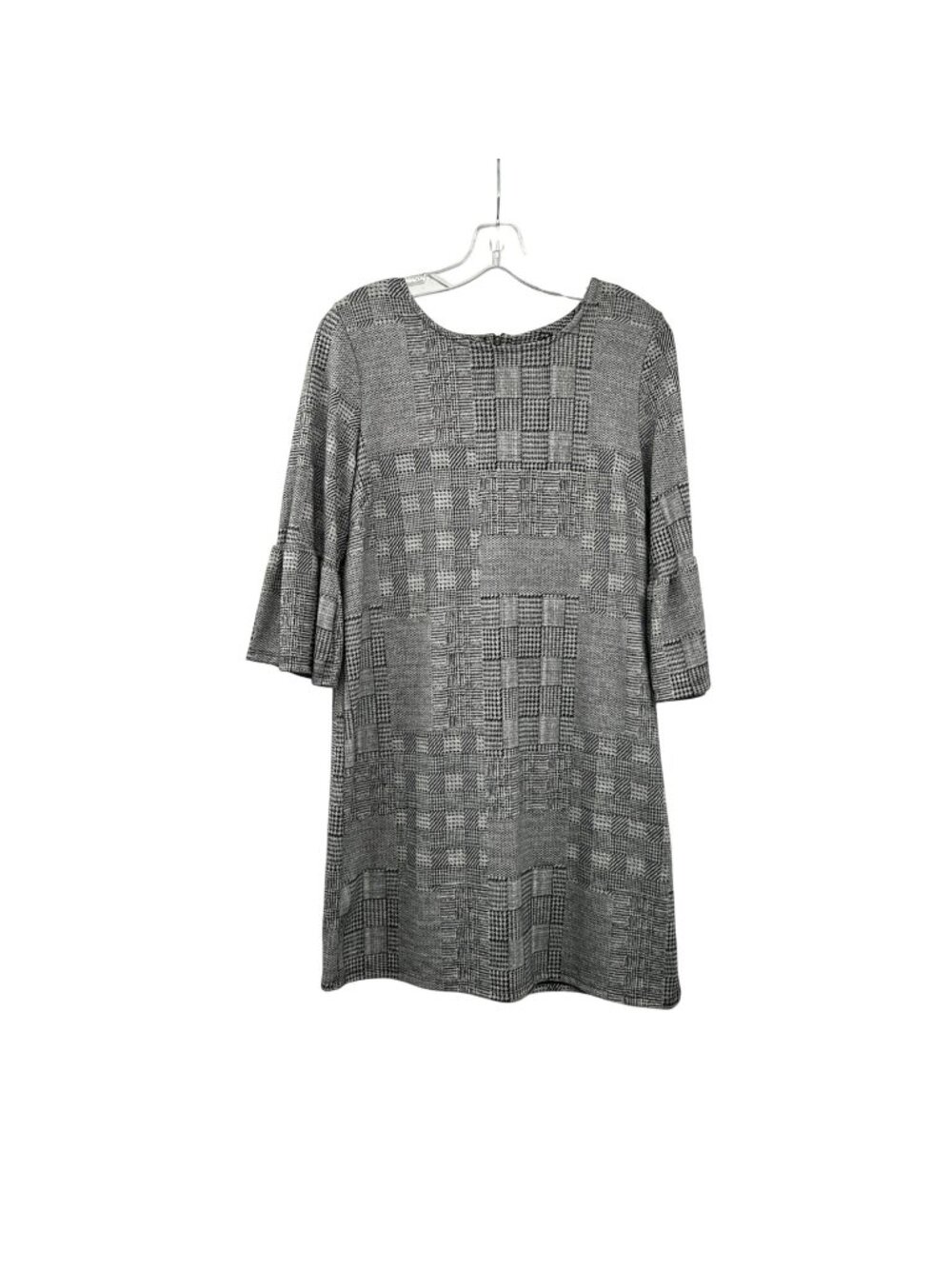 BEBOP Womens Print Sheath Dress 3/4 Sleeve Ruffle Cuff Gray/Black Size Large Zip